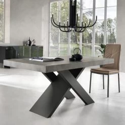 Mesa De Comedor Extensible Hasta 260 Cm Efecto Cemento Made In Italy - Odelmo