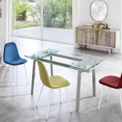 Mesa De Comedor Moderna De Vidrio Extensible, L140 / 200x P80 Cm, Nardo