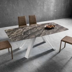 Mesa De Comedor Con Tapa De Hpl Y Base De Metal Made In Italy - Aresto -Tienda De Decoración tavolo da pranzo con piano in hpl e base in metallo made in italy aresto 6