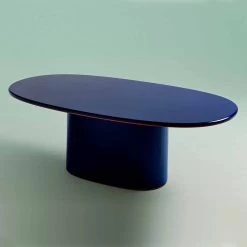 Mesa De Comedor Ovalada De Diseño Moderno En MDF Azul Y Cobre Made In Italy - Oku