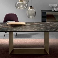 Mesa De Comedor Extensible En Cerámica Y Metal Made In Italy - Marrón Oscuro -Tienda De Decoración tavolo da pranzo di design allungabile ceramica e metallo made in italy moro 4