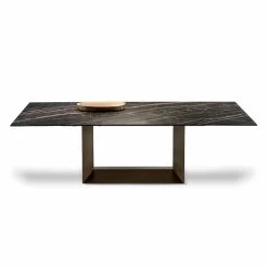 Mesa De Comedor Extensible En Cerámica Y Metal Made In Italy - Marrón Oscuro