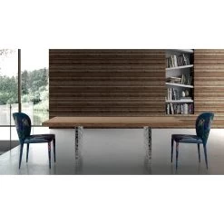 Mesa De Comedor En Madera Chapada Y Acero Martillado Hecho En Italia - Strappo -Tienda De Decoración tavolo da pranzo in impiallacciato e acciaio martellato made in italy strappo 2