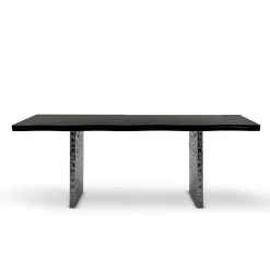 Mesa De Comedor En Madera Chapada Y Acero Martillado Hecho En Italia - Strappo -Tienda De Decoración tavolo da pranzo in impiallacciato e acciaio martellato made in italy strappo 3