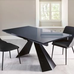 Mesa De Comedor De Vidrio Pulido Y Metal Extensible Hasta 250 Cm - Ezechiele