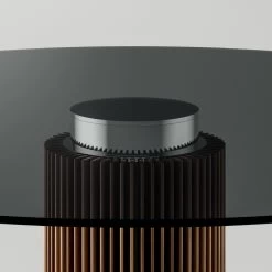 Mesa De Comedor Redonda De Vidrio Ahumado Con Base De Madera Made In Italy - Rondo -Tienda De Decoración tavolo da pranzo rotondo in vetro fume con base in legno made in italy rondo 3