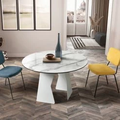 Mesa De Comedor Redonda En Vidrio Laminado Y Metal Made In Italy - Jacopo -Tienda De Decoración tavolo da pranzo rotondo in vetro laminato e metallo made in italy jacopo 2