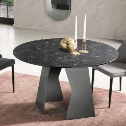 Mesa De Comedor Redonda En Vidrio Laminado Y Metal Made In Italy - Jacopo -Tienda De Decoración tavolo da pranzo rotondo in vetro laminato e metallo made in italy jacopo 4