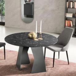Mesa De Comedor Redonda En Vidrio Laminado Y Metal Made In Italy - Jacopo -Tienda De Decoración tavolo da pranzo rotondo in vetro laminato e metallo made in italy jacopo 5
