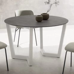Mesa De Comedor Redonda De Metal Y Hpl Laminado Made In Italy - Bastiano -Tienda De Decoración tavolo da pranzo rotondo metallo e hpl stratificato made in italy bastiano 8