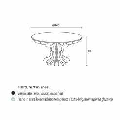 Cassia Mesa Redonda De Comedor, Piano De Madera De Color Negro Y Tapa De Cristal -Tienda De Decoración tavolo da pranzo tondo cassia piano in legno nero e top in cristallo 2