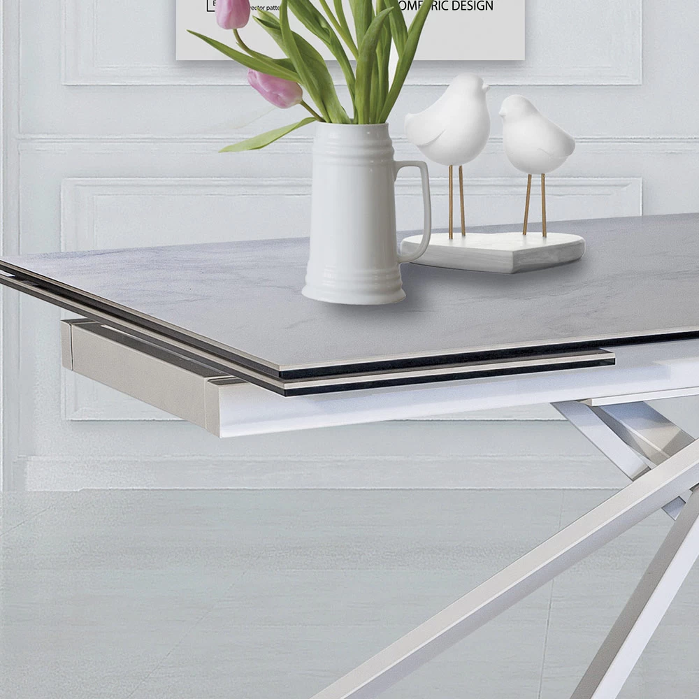 Mesa Extensible Para Interiores En Vidrio Cerámico Y Metal Made In Italy - Khal 4 Mesa Extensible Para Interiores En Vidrio Cerámico Y Metal Made In Italy - Khal - Imagen 2