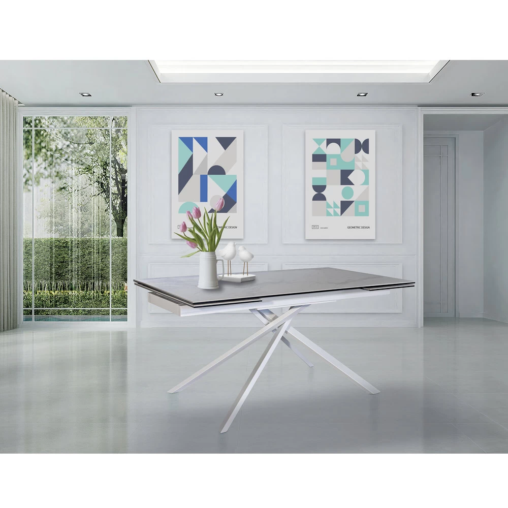 Mesa Extensible Para Interiores En Vidrio Cerámico Y Metal Made In Italy - Khal 6 Mesa Extensible Para Interiores En Vidrio Cerámico Y Metal Made In Italy - Khal - Imagen 4