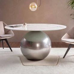 Mesa Redonda De Cerámica Con Base De Metal Made In Italy - Bonaldo Circus -Tienda De Decoración tavolo rotondo di design con base in metallo made in italy bonaldo circus 5