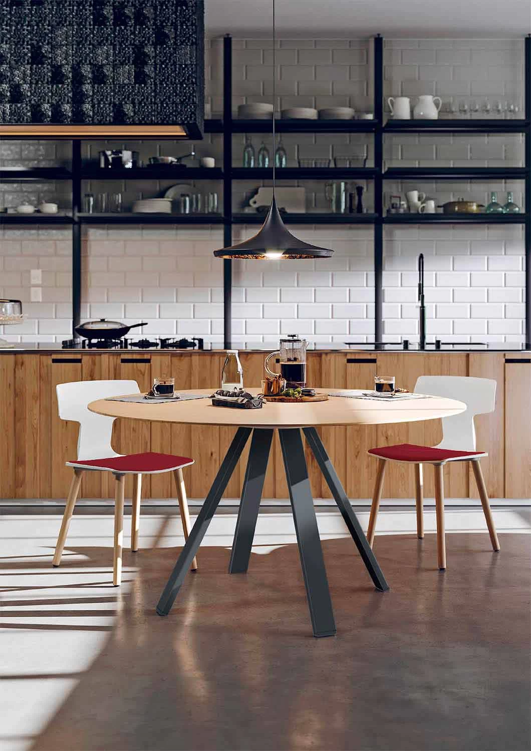 Mesa De Comedor Redonda De Metal Y MDF Hecho En Italia - Cornelius 7 Mesa De Comedor Redonda De Metal Y MDF Hecho En Italia - Cornelius - Imagen 5