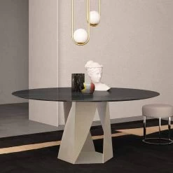 Mesa Redonda En Mármol Ocean Black Diámetro 130 Cm, Made In Italy - Montedoro